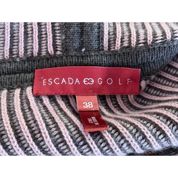 Vintage Escada Golf Size 38 Full Zip Pink Brown Striped Cardigan Hooded Sweater - Picture 6 of 8